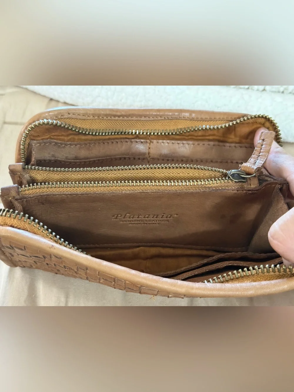 Platania Women’s Brown Woven Zip Wristlet Wallet, Credit Card, Made in Italy